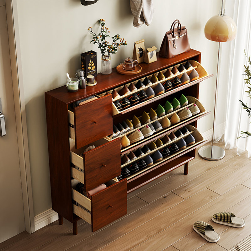 Vintage Style Tilting Shoe Storage Cabinet 18 Pair Shoe Storage Cabinet